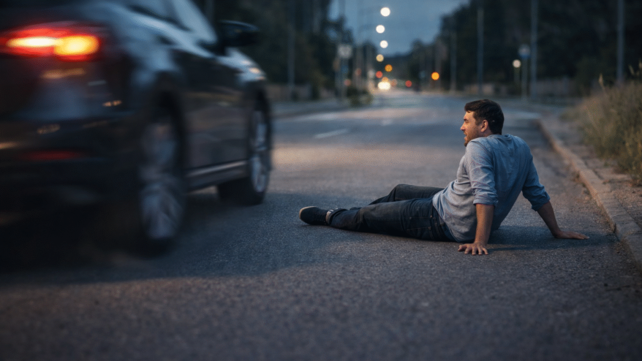 Hit and run new law car hit the man and then run